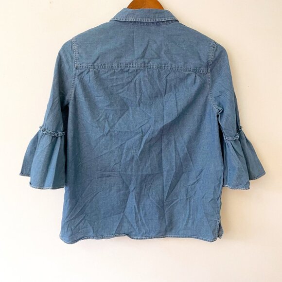 Draper James Chambray Bell Sleeve Button Front Shirt, Size 4 - Picture 3 of 5
